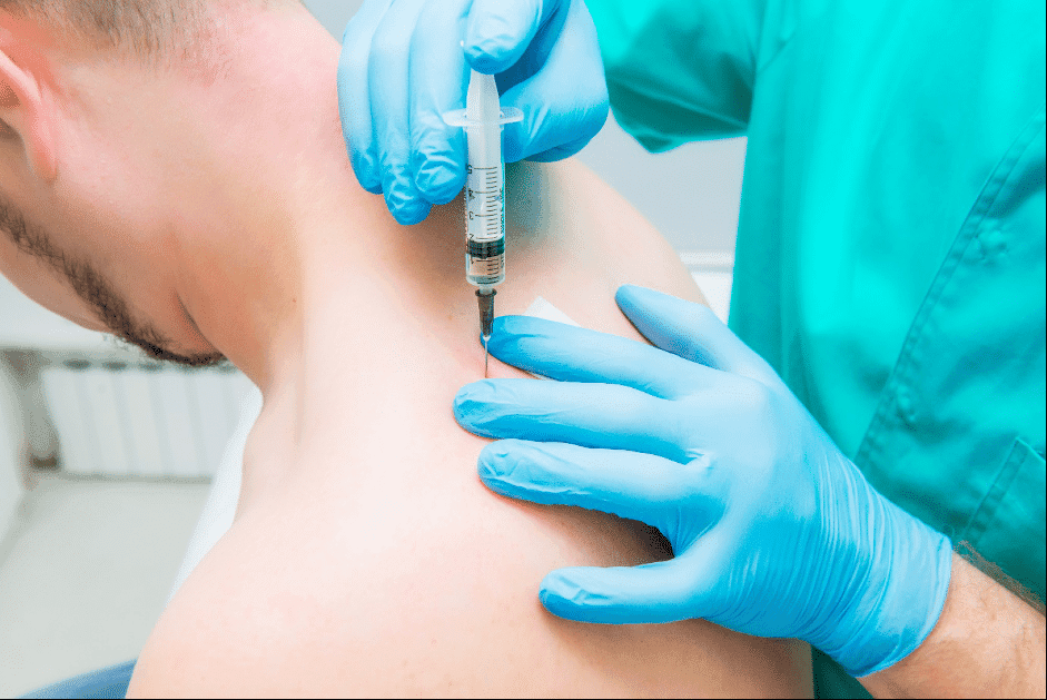 Pain relief injection in shoulder